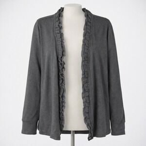Whimsigoth Open‎ Front Cardigan Size L Black Ruffle Dark Romantic Witchy Goblin